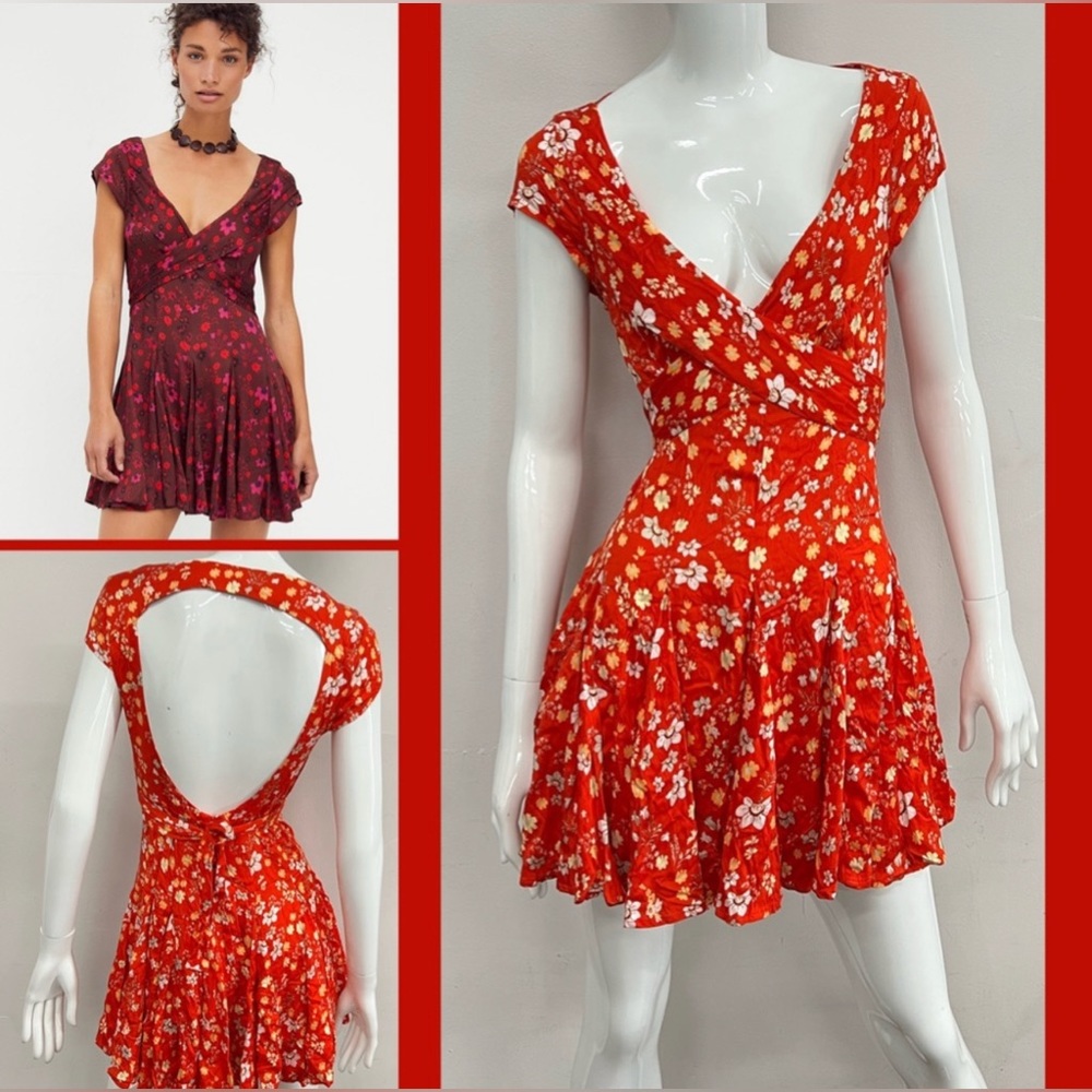 🌺NWT Free People It Takes Two Wrap Dress | RED FLORAL COMBO